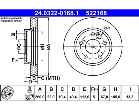 Brake Disc PowerDisc 24.0322-0168.1 ATE, Image 2