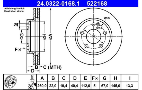 Brake Disc PowerDisc 24.0322-0168.1 ATE, Image 2