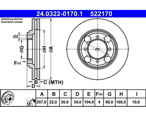 Brake Disc PowerDisc 24.0322-0170.1 ATE, Image 2