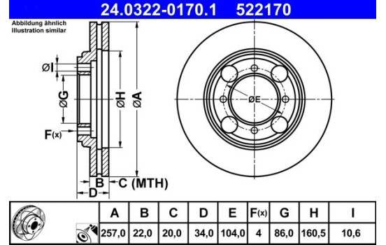 Brake Disc PowerDisc 24.0322-0170.1 ATE, Image 2