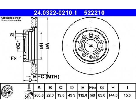 Brake Disc PowerDisc 24.0322-0210.1 ATE, Image 2