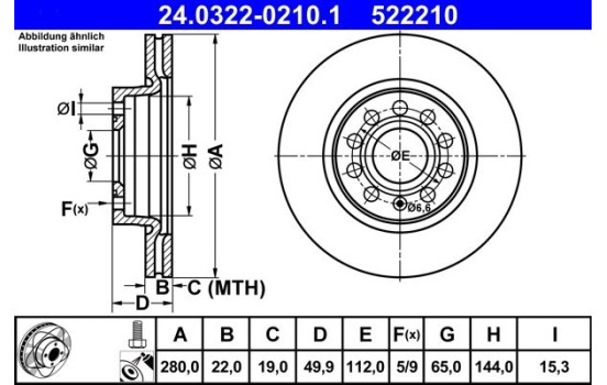 Brake Disc PowerDisc 24.0322-0210.1 ATE, Image 2