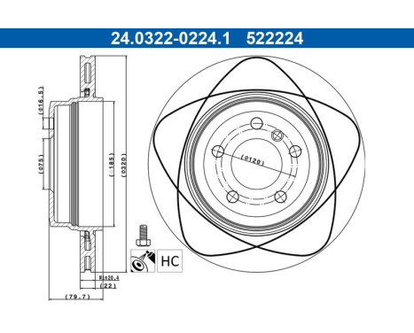 Brake Disc PowerDisc 24.0322-0224.1 ATE, Image 2