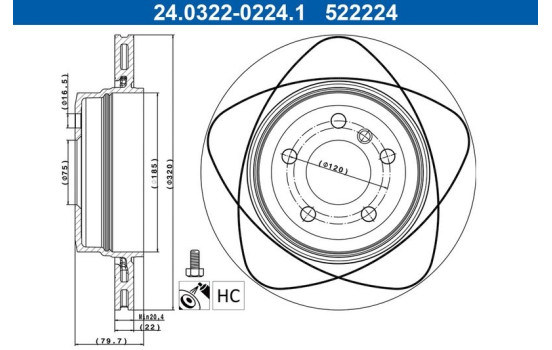 Brake Disc PowerDisc 24.0322-0224.1 ATE, Image 2
