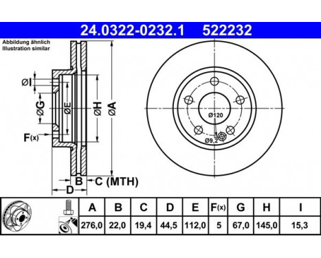 Brake Disc PowerDisc 24.0322-0232.1 ATE