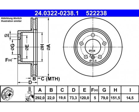 Brake Disc PowerDisc 24.0322-0238.1 ATE, Image 3
