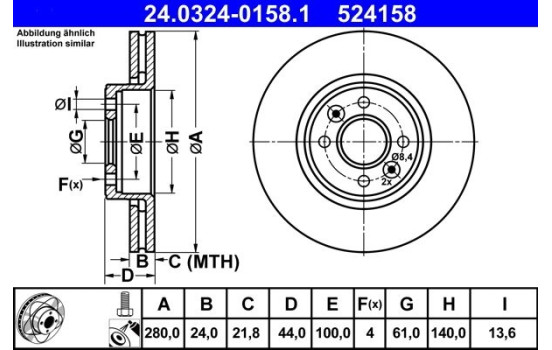 Brake Disc PowerDisc 24.0324-0158.1 ATE, Image 2