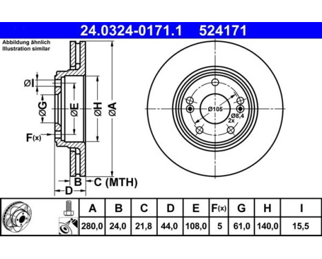 Brake Disc PowerDisc 24.0324-0171.1 ATE, Image 2