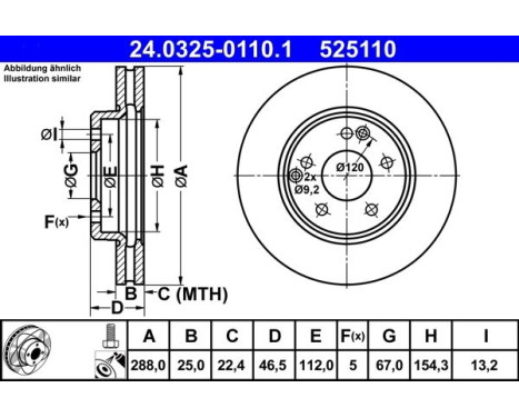 Brake Disc PowerDisc 24.0325-0110.1 ATE, Image 3