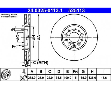 Brake Disc PowerDisc 24.0325-0113.1 ATE, Image 2