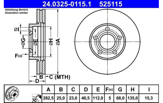 Brake Disc PowerDisc 24.0325-0115.1 ATE, Image 2