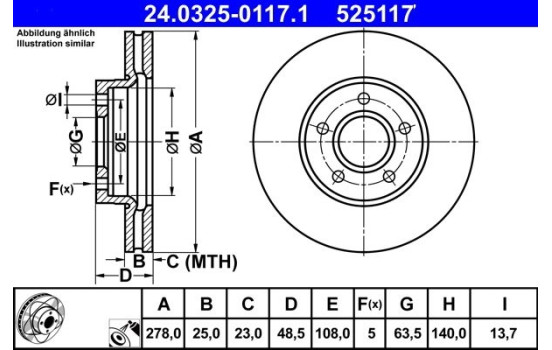 Brake Disc PowerDisc 24.0325-0117.1 ATE, Image 2