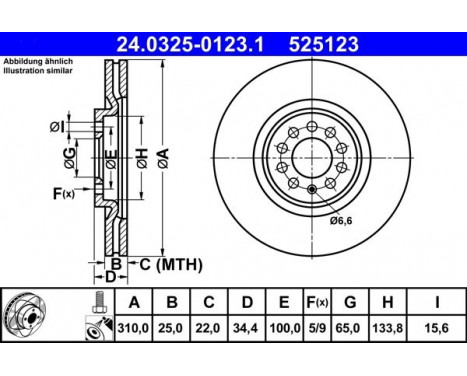 Brake Disc PowerDisc 24.0325-0123.1 ATE, Image 3