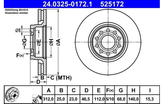 Brake Disc PowerDisc 24.0325-0172.1 ATE, Image 2