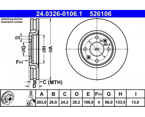 Brake Disc PowerDisc 24.0326-0106.1 ATE, Image 2