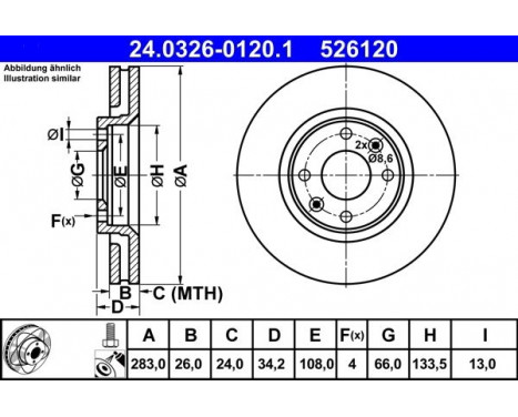 Brake Disc PowerDisc 24.0326-0120.1 ATE, Image 2