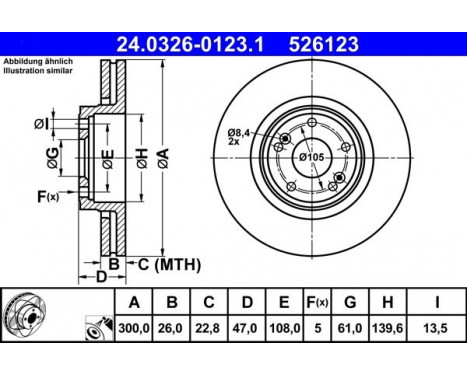 Brake Disc PowerDisc 24.0326-0123.1 ATE, Image 2