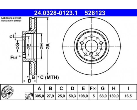 Brake Disc PowerDisc 24.0328-0123.1 ATE, Image 3