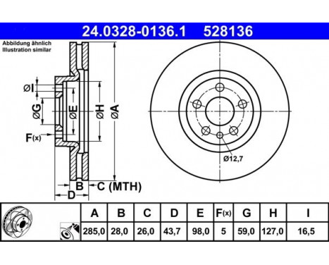 Brake Disc PowerDisc 24.0328-0136.1 ATE, Image 2