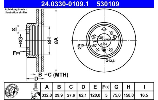 Brake Disc PowerDisc 24.0330-0109.1 ATE, Image 2