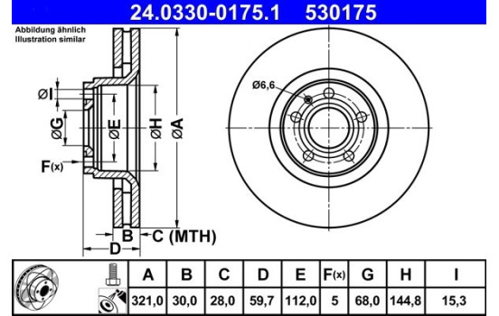 Brake Disc PowerDisc 24.0330-0175.1 ATE, Image 2