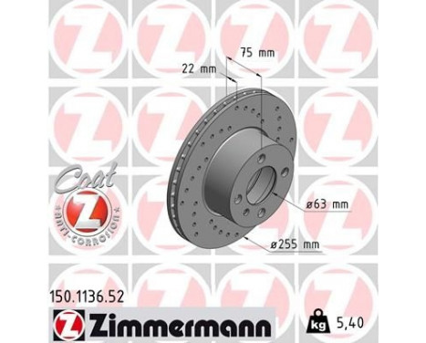 Brake Disc SPORT BRAKE DISC COAT Z 150.1136.52 Zimmermann, Image 2