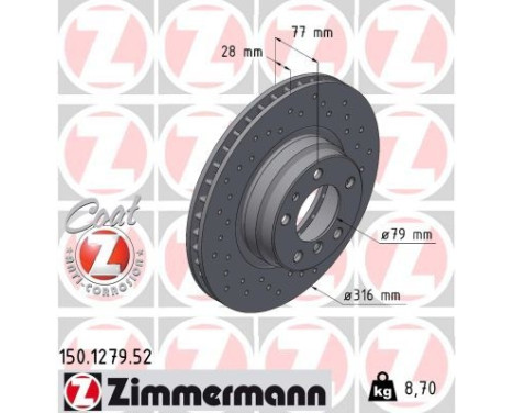 Brake Disc SPORT BRAKE DISC COAT Z 150.1279.52 Zimmermann, Image 2