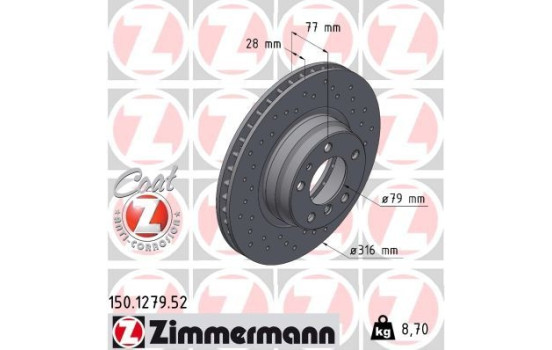 Brake Disc SPORT BRAKE DISC COAT Z 150.1279.52 Zimmermann, Image 2
