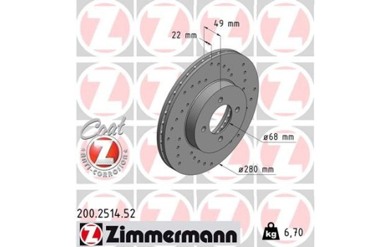 Brake Disc SPORT BRAKE DISC COAT Z 200.2514.52 Zimmermann, Image 2