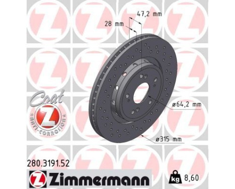 Brake Disc SPORT BRAKE DISC COAT Z 280.3191.52 Zimmermann