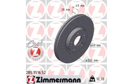 Brake Disc SPORT BRAKE DISC COAT Z 285.3516.52 Zimmermann, Image 2