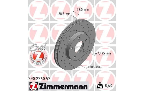 Brake Disc SPORT BRAKE DISC COAT Z 290.2260.52 Zimmermann, Image 2
