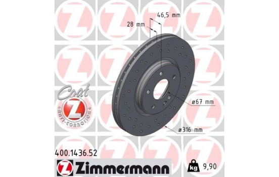 Brake Disc SPORT BRAKE DISC COAT Z 400.1436.52 Zimmermann, Image 2