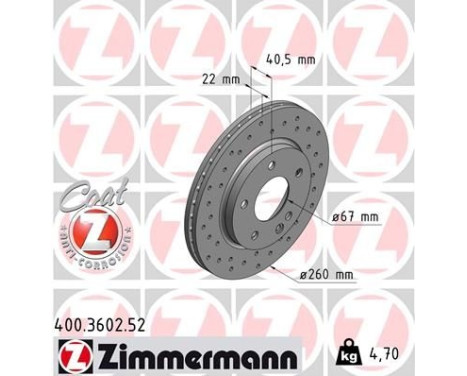 Brake Disc SPORT BRAKE DISC COAT Z 400.3602.52 Zimmermann, Image 2