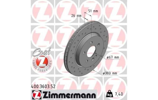 Brake Disc SPORT BRAKE DISC COAT Z 400.3603.52 Zimmermann, Image 2