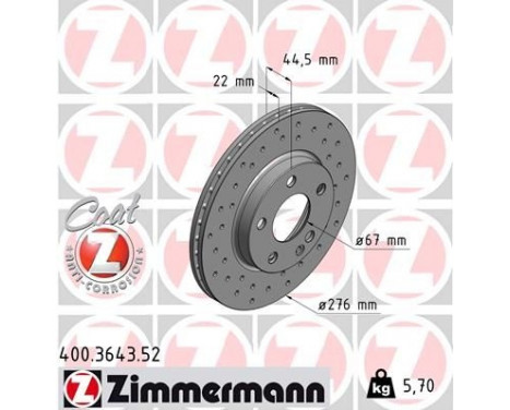 Brake Disc SPORT BRAKE DISC COAT Z 400.3643.52 Zimmermann, Image 2