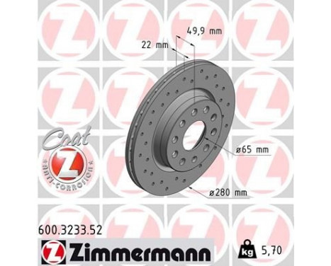 Brake Disc SPORT BRAKE DISC COAT Z 600.3233.52 Zimmermann, Image 2
