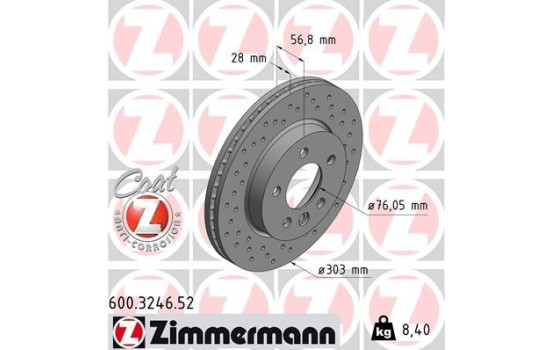 Brake Disc SPORT BRAKE DISC COAT Z 600.3246.52 Zimmermann, Image 2
