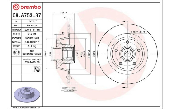 Brake Disc Stabiliser DISC LINE 08.A753.37 Brembo, Image 2