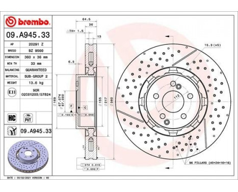 Brake Disc TWO-PIECE DISCS LINE 09.A945.33 Brembo