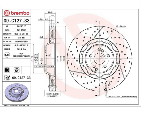 Brake Disc TWO-PIECE DISCS LINE 09.C127.33 Brembo