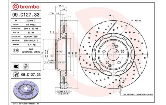 Brake Disc TWO-PIECE DISCS LINE 09.C127.33 Brembo