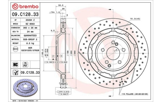 Brake Disc TWO-PIECE DISCS LINE 09.C128.33 Brembo