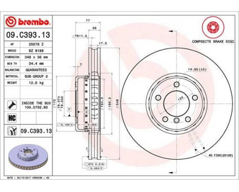 Brake Disc TWO-PIECE DISCS LINE 09.C393.13 Brembo, Image 2