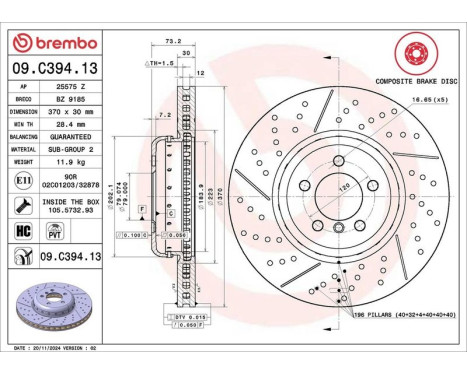 Brake Disc TWO-PIECE DISCS LINE 09.C394.13 Brembo, Image 3