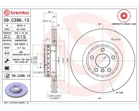 Brake Disc TWO-PIECE DISCS LINE 09.C396.13 Brembo, Image 3