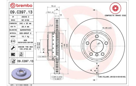 Brake Disc TWO-PIECE DISCS LINE 09.C397.13 Brembo, Image 2