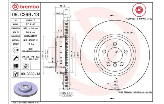 Brake Disc TWO-PIECE DISCS LINE 09.C399.13 Brembo, Image 2