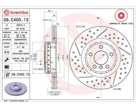 Brake Disc TWO-PIECE DISCS LINE 09.C400.13 Brembo, Image 3