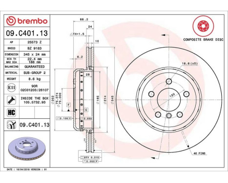Brake Disc TWO-PIECE DISCS LINE 09.C401.13 Brembo, Image 3